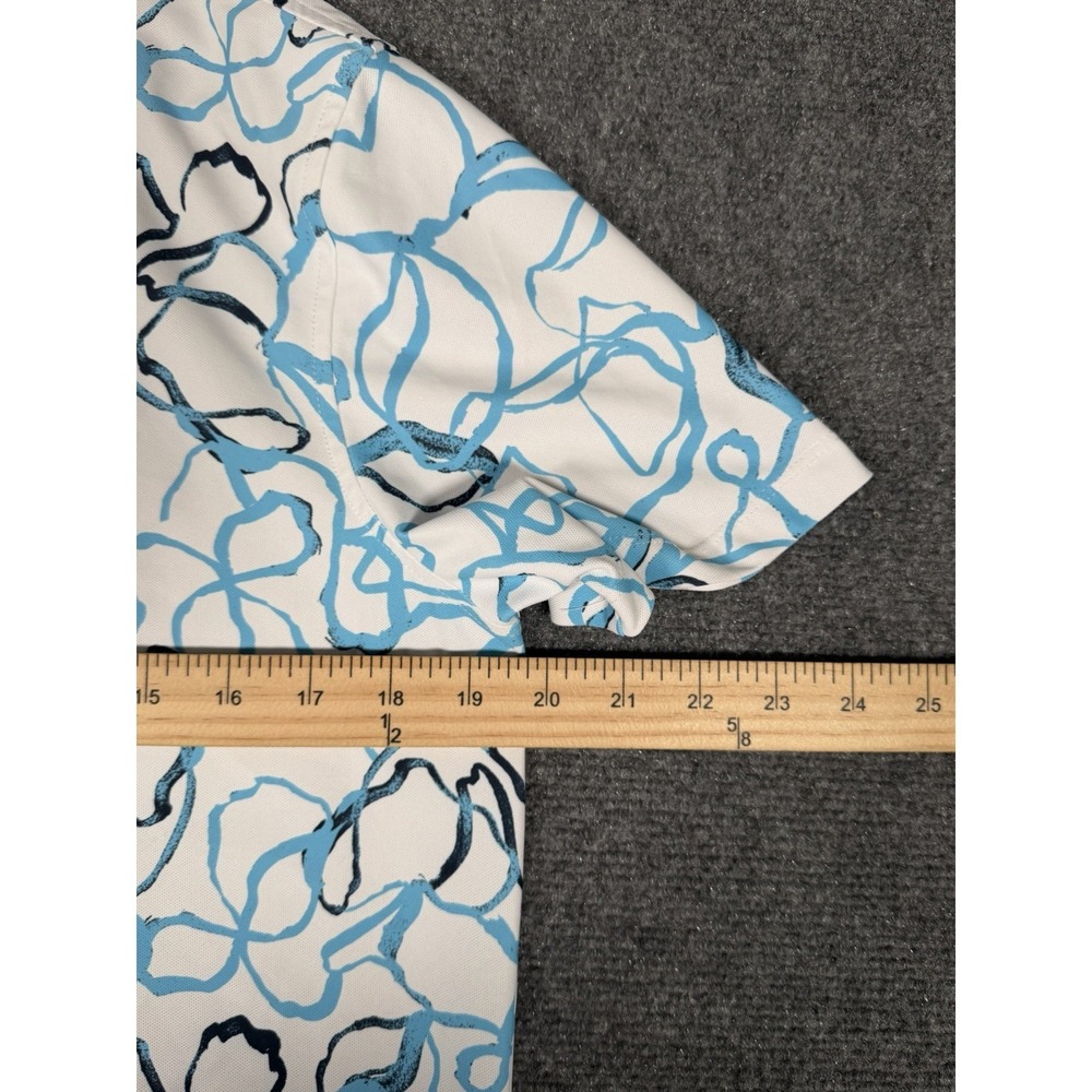 G/FORE Men's Small Blush Floral Performance Golf Polo Shirt Stretch Blue White - Picture 9 of 11